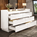AMERLIFE 47.2" W 8 Drawer Dresser with LED Light & Glass Top, Modern High Gloss Storage Chest with 2 Jewelry Drawers, Storage Organizer for Bedroom, White
