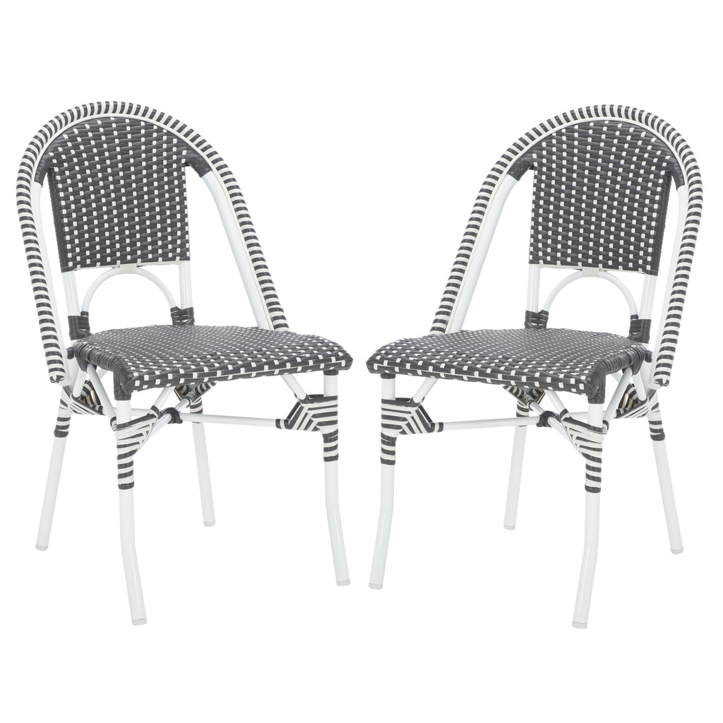 SAFAVIEH Outdoor - Torino Bistro Chair Set of 2 - Grey & White - Faux Wicker & Aluminum Frame - Bistro Side Chair Design - Ideal for Patio, Deck, Sunroom, Dining Area, 18" Seat Height (PAT7550E-SET2)