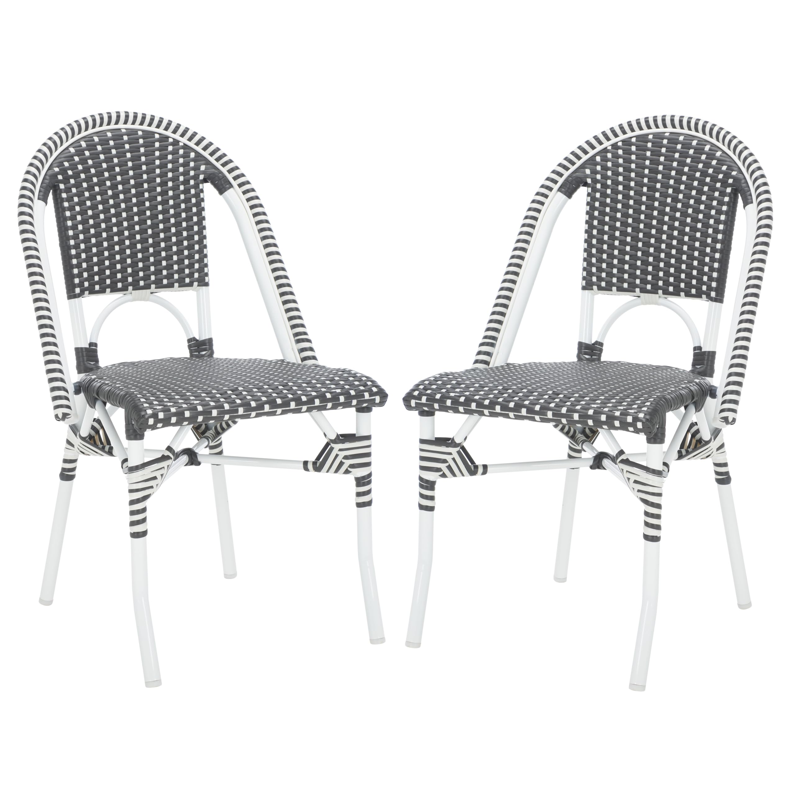 SAFAVIEH Outdoor - Torino Bistro Chair Set of 2 - Grey & White - Faux Wicker & Aluminum Frame - Bistro Side Chair Design - Ideal for Patio, Deck, Sunroom, Dining Area, 18" Seat Height (PAT7550E-SET2)