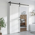 SmartStandard 38 x 84 inch White Sliding MDF Barn Door with 6.6FT Black Sliding Door Hardware Kit & Handle, Pre-Drilled Ready to Assemble, Waterproof PVC Coating, H-Frame