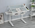 GOWE Hand Crank Adjustable Drafting Table Drawing Desk with 2 Metal Drawers (White) with Stool