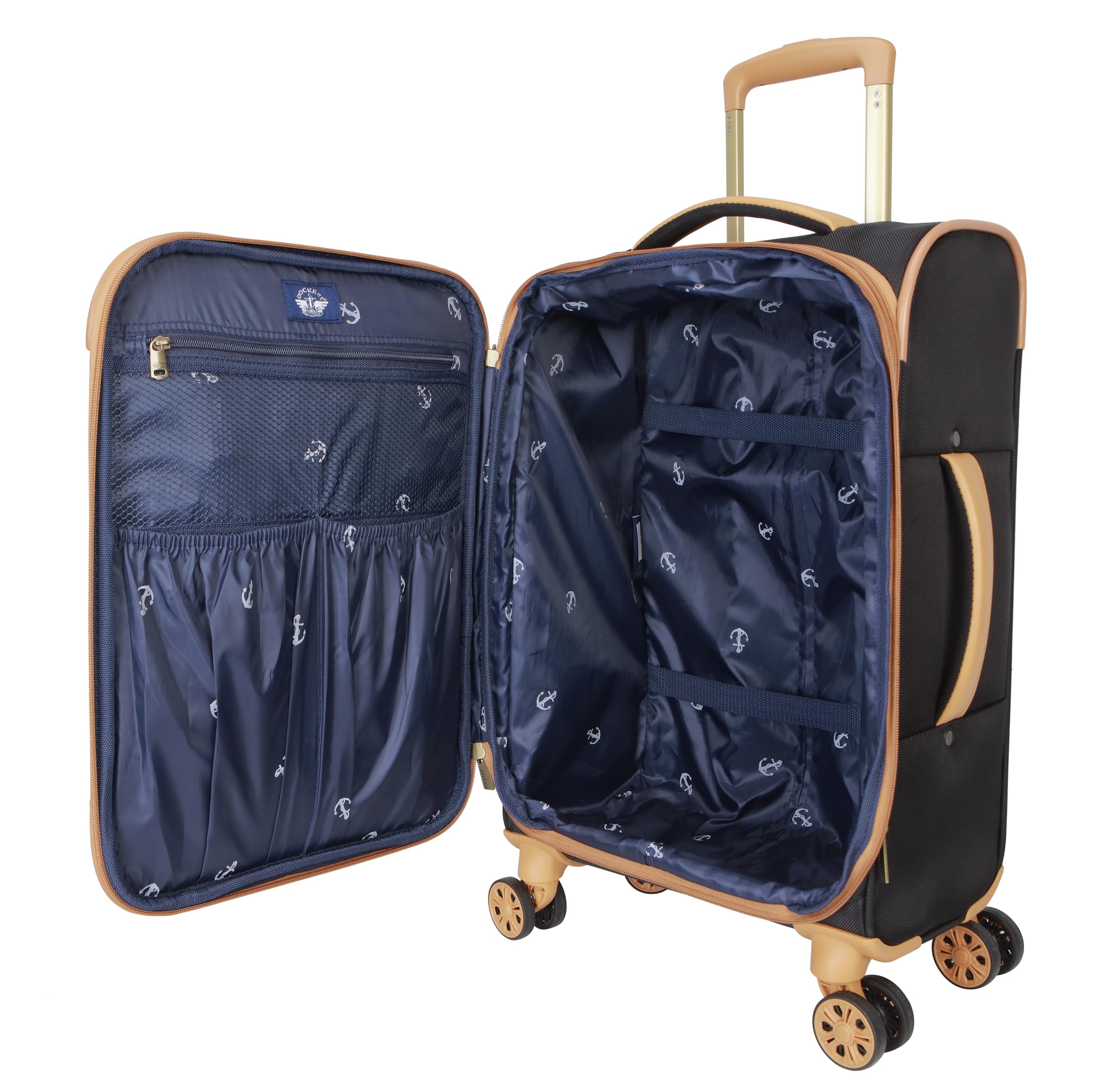 Dockers Seahorse Softside Expandable 8-Wheel Spinner Travel Checked Luggage, 3-Piece Set, Black