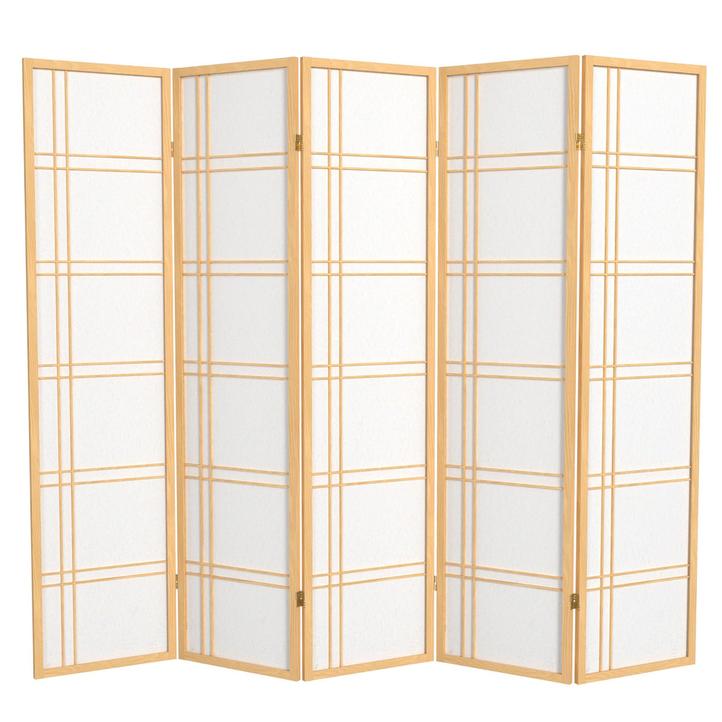 Red Lantern 6 ft. Tall Double Cross Shoji Screen - Natural - 5 Panels