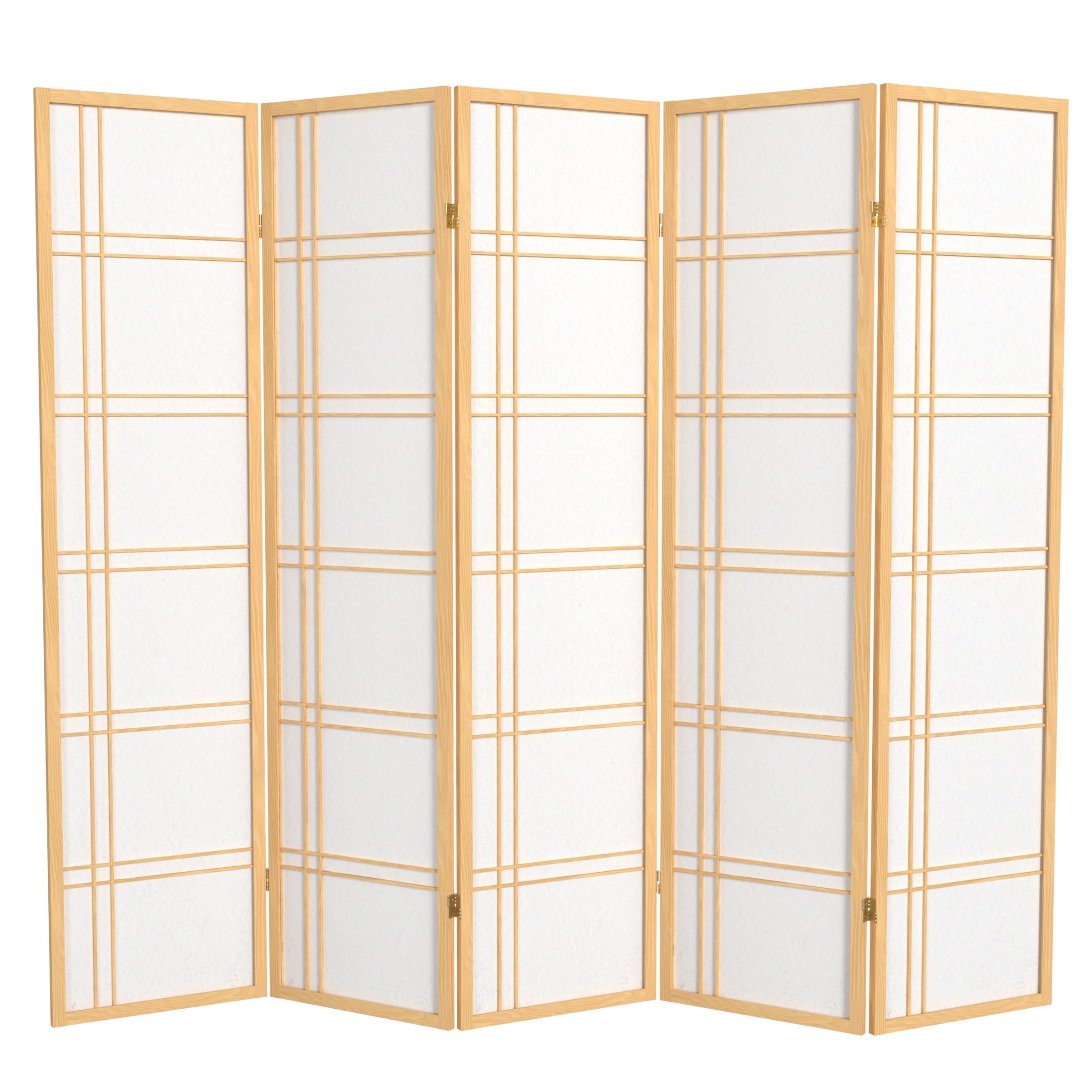 Red Lantern 6 ft. Tall Double Cross Shoji Screen - Natural - 5 Panels
