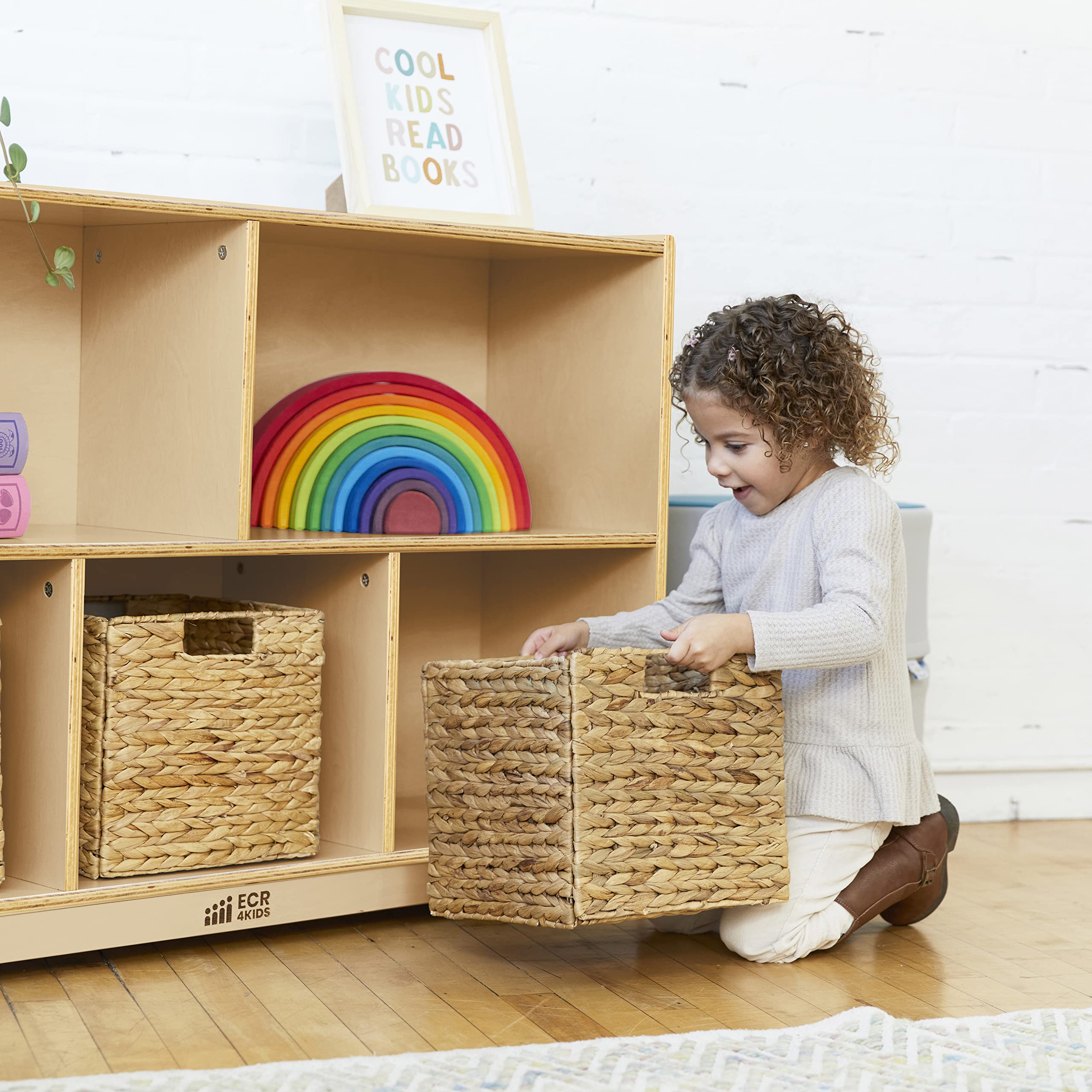 ECR4Kids 5-Compartment Mobile Storage Cabinet, Preschool, Classroom Furniture, Natural