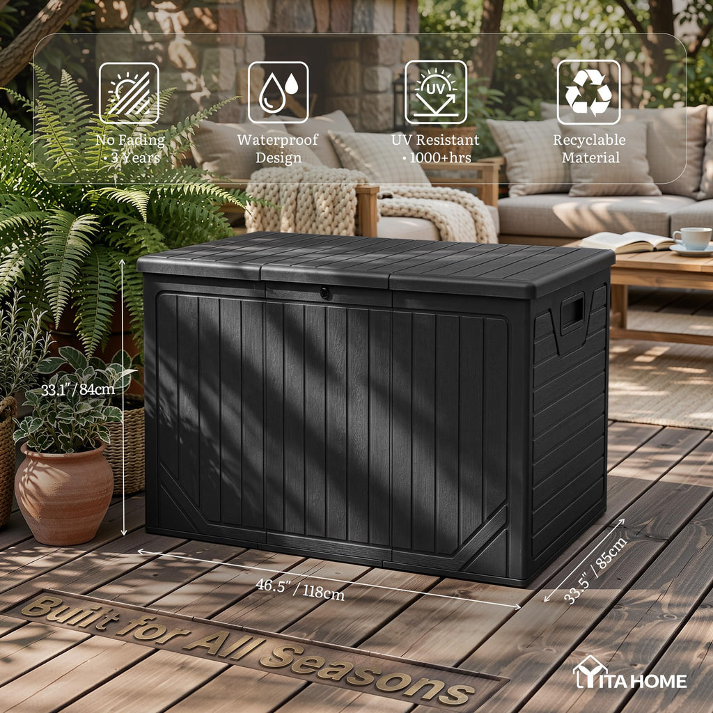YITAHOME XXL 230 Gallon Extra Large Outdoor Deck Box, Lockable Resin Double-Wall Storage Box and Waterproof Patio Furniture Bin for Garden Tools & Pool Accessories, Black
