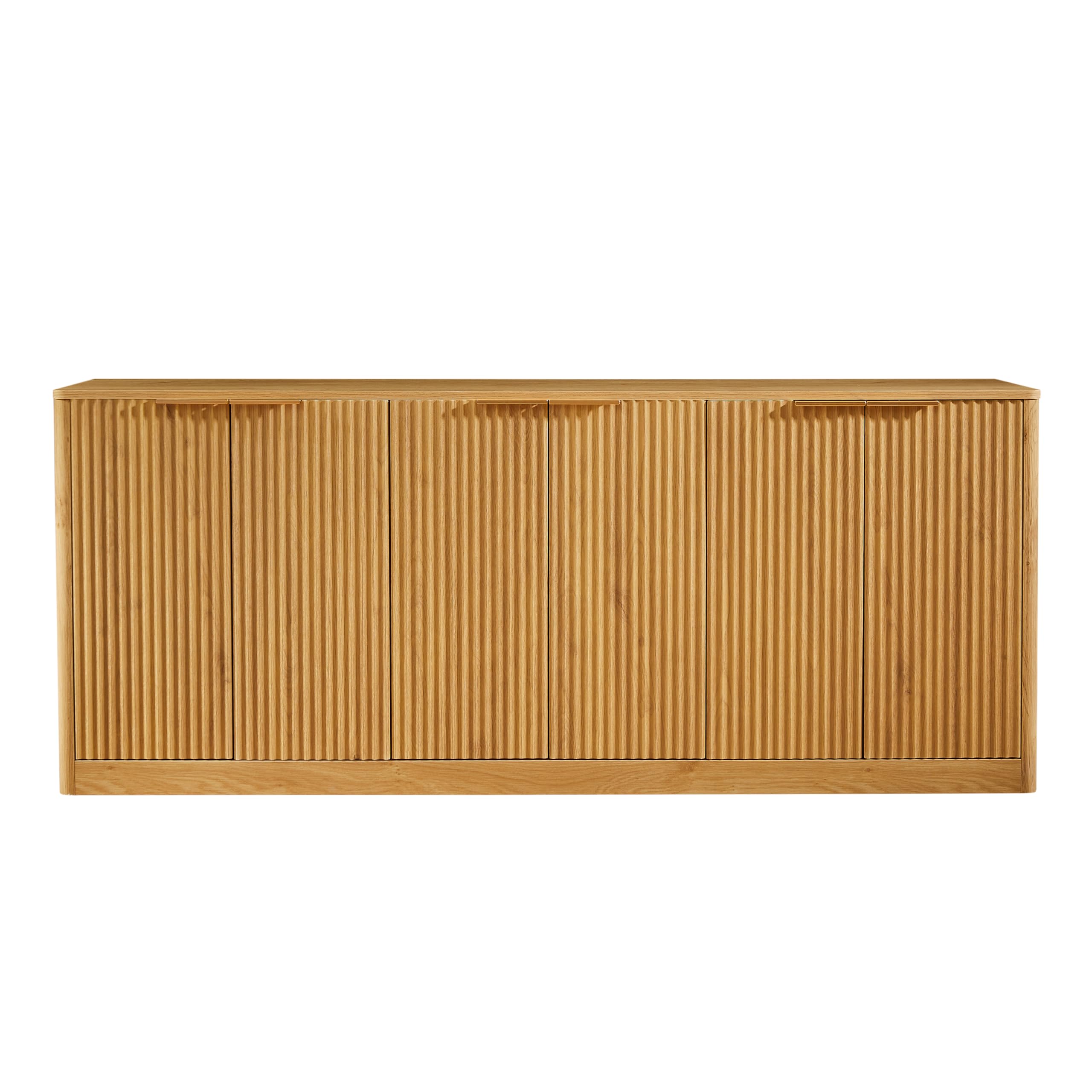 Ball & Cast 67" Modern Fluted Sideboard Buffet Cabinet with Storage,Curved Design Kitchen Coffee Bar Cabinet with 6 Doors & Shelves,Wood Credenza Cabinets Media Console for Living Room,Natural