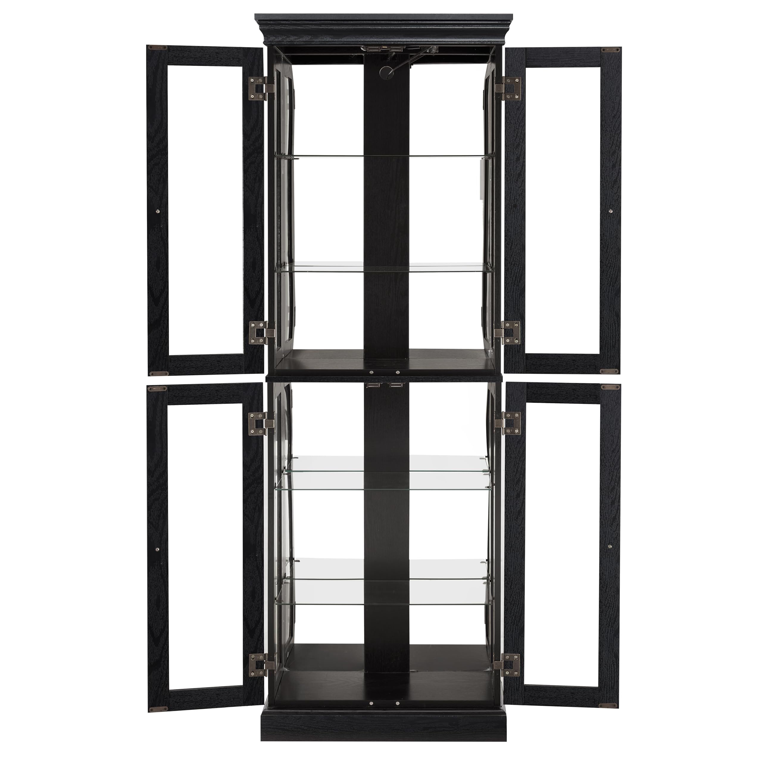 Elegant Lighted Glass Curio Display Cabinet Wooden Frame Storage for Living Room, Kitchen Includes Light Bulb Ideal for Wine, Toys Collectibles Black