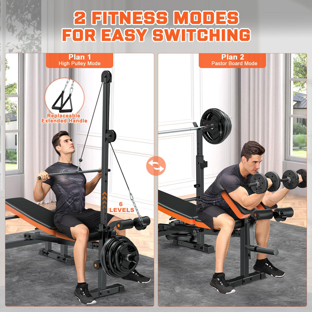 Fostoy 800lbs 8-in-1 Weight Bench – Lat Pulldown, Leg Extension/Curl, Press Bench with Preacher Curl & Adjustable Seat for Home Gym (800lbs 8-in-1 Weight Bench)