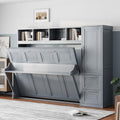 Merax Queen Size Murphy Bed, Wall with Closet and Drawers, Storage Space Saving Muti-Functional Beds Frame for Home Office Guest Room, Gray