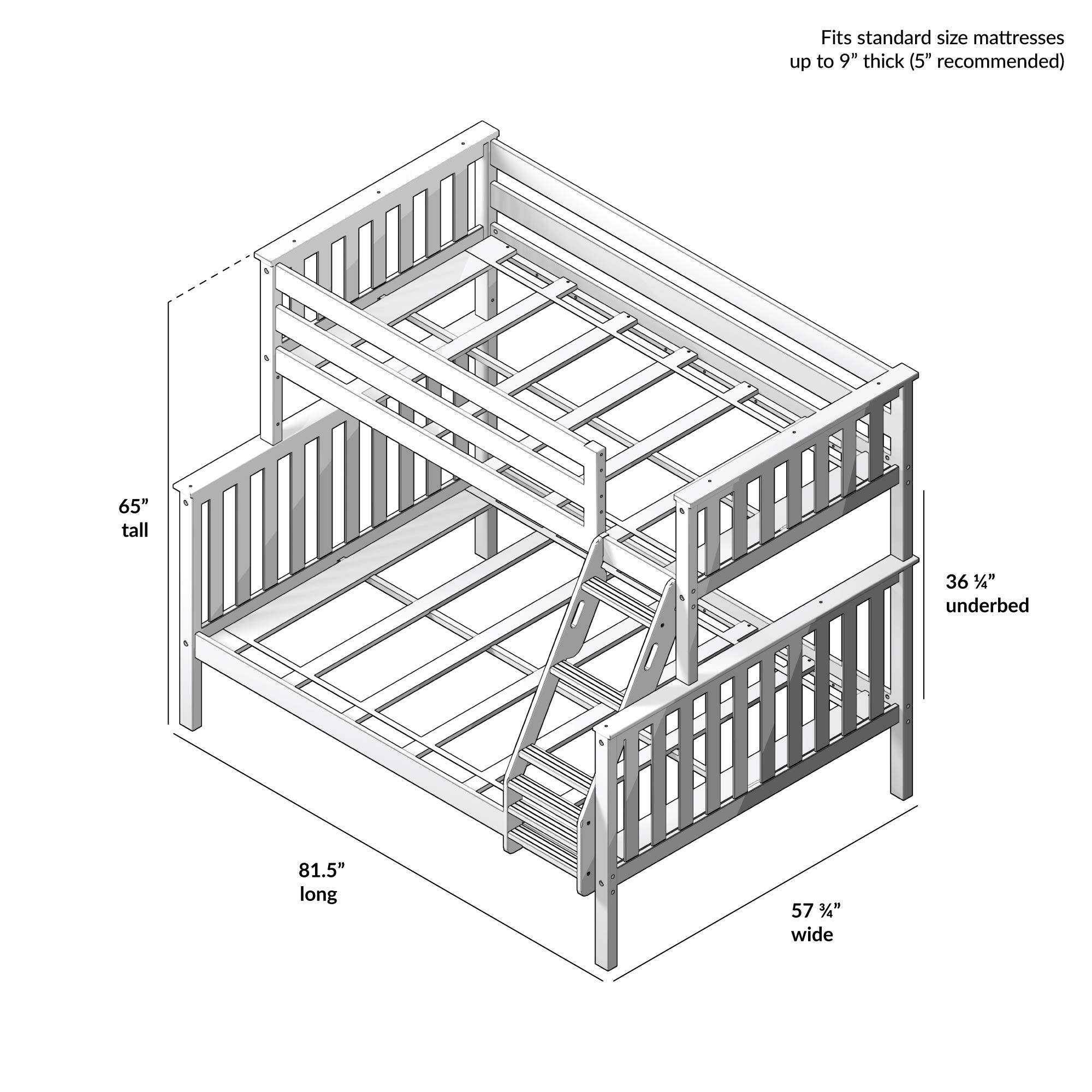Max & Lily Bunk Bed Twin Over Full Size with Ladder, Solid Wood Platform Bed Frame with Ladder for Kids, 14" Safety Guardrails, Easy Assembly, No Box Spring Needed, Natural