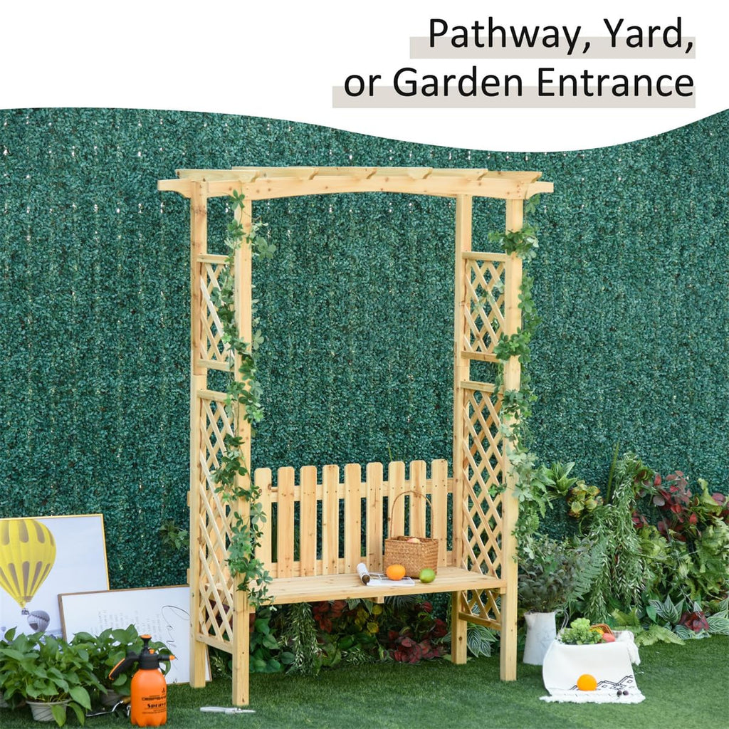 NAAMOTOMOX Garden Bench Wooden Arbor for Side Trellis Climbing Plants with Arch to Grow Flowers, Grapes & Vines, Patio Decor & 2-Person Outdoor Wood Decorative Seating, Natural