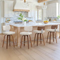 Cozyman Swivel Counter Height Bar Stools Set of 4, 26" Upholstered Seat Barstools with Back Walnut Wood Legs, Mid-Century PU Leather Bar Stools with Footrest for Island/Kitchen/Counter/Bar, White
