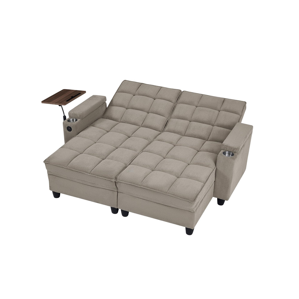 Eafurn Double Chaise Lounge Recliner with Storage, 71" Modern Sleeper Loveseat Sofa Couch with 6-Position Adjustable Split Backrest, Cup Holders and Swivel Tray Table for Living Room