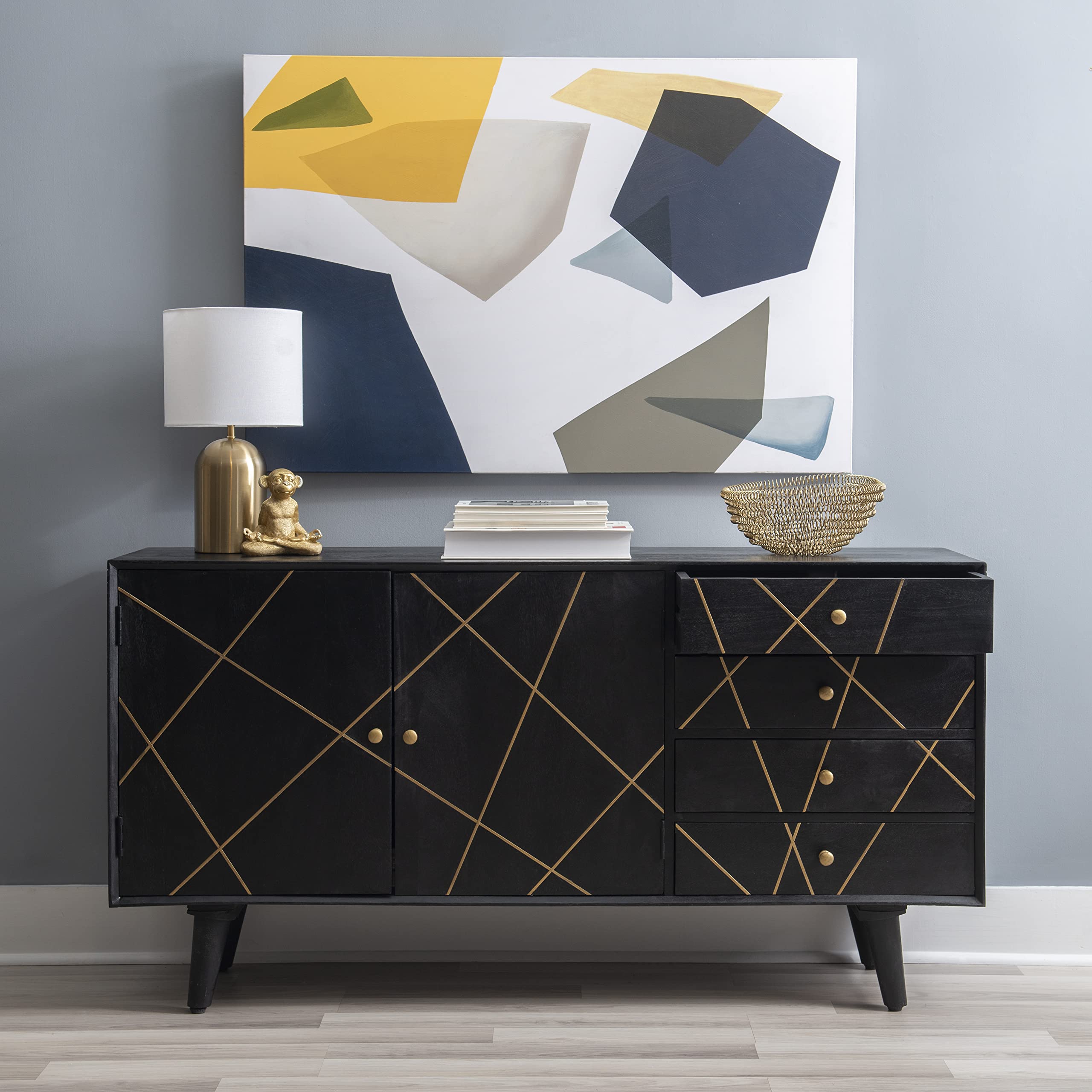 Powell Tate Mango Wood Console with Modern Gold Accents