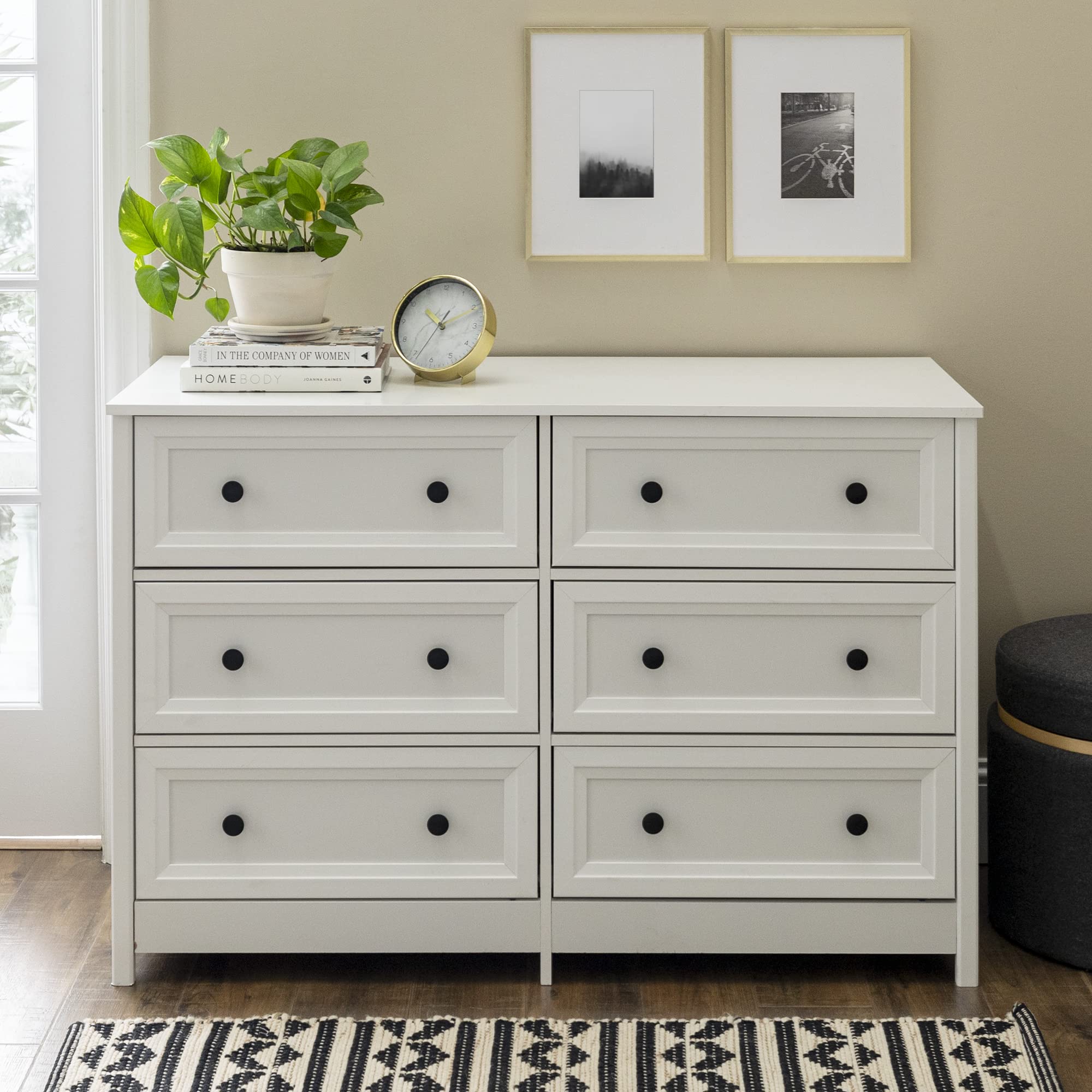 Walker Edison Tahnee 6-Drawer Solid Wood Dresser, 47 Inch, White