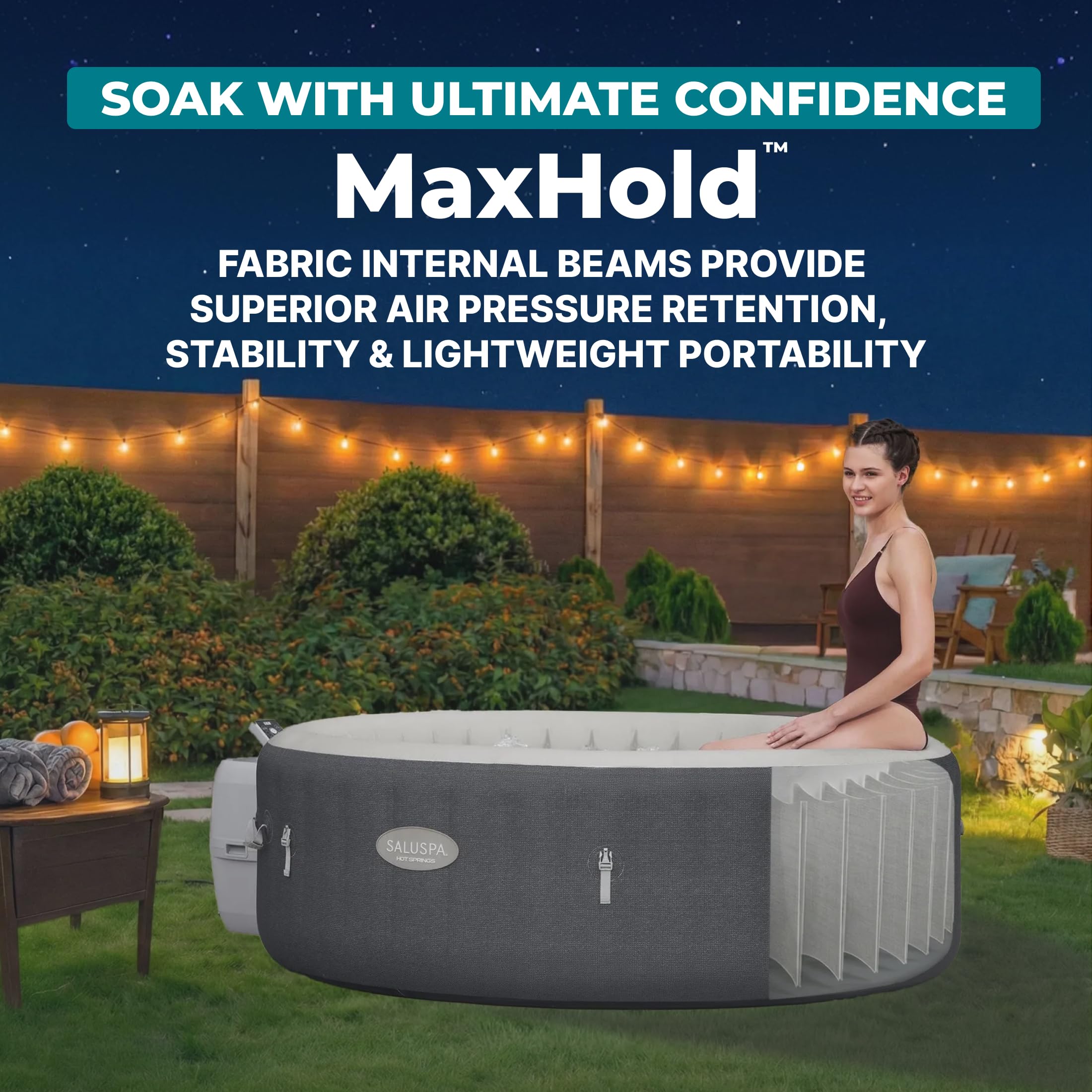 Bestway SaluSpa Hot Springs Inflatable Hot Tub, Fits Up to 4-6 Persons, Energy-Efficient Portable Spa with Smart WiFi App Control, Outdoor Blow Up Hottub for Backyard, 140 AirJets, 77" x 28" Round
