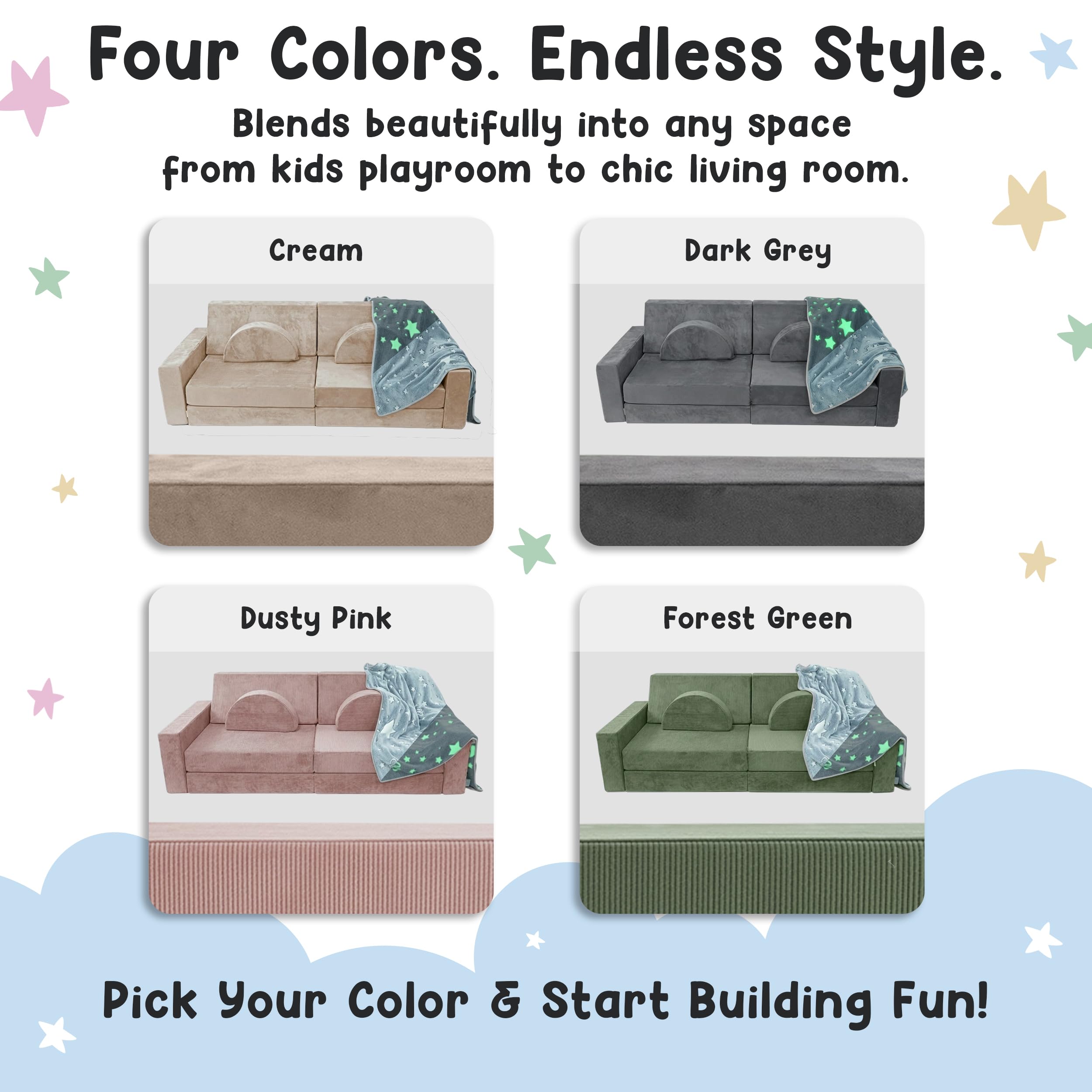 Cubby Couch 12-Piece Modular Kids Play Couch - Soft & Durable Toddler Couch with CertiPUR US Foam, Washable Covers - Playroom Furniture, Kids Sofa for Lounge, Living Room & Playroom - Cream