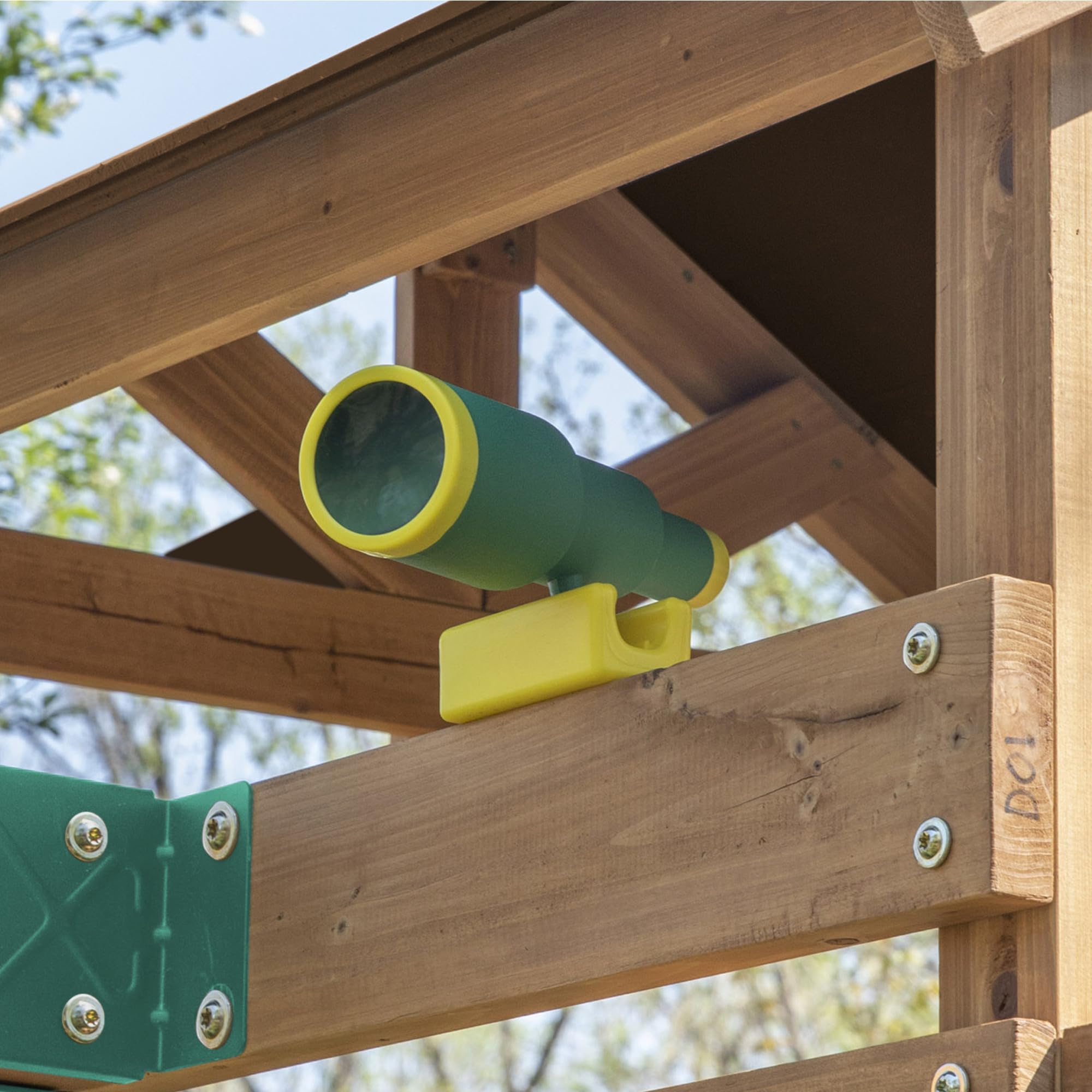 Backyard Discovery Lightning Ridge Cedar Wood Swing Set with Wave Slide, Play Deck, Rock Wall, Sandbox, Belt Swings, Toy Telescope, Steering Wheel, Step Ladder, Outdoor Playset