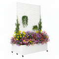 Sunnibety Double Metal Planter Box with Trellis Privacy Screen, Raised Garden Bed with Trellis & Wheels, Planter Box Outdoor with Drainage Holes for Climbing Plants, Vines,73"x 47"x 30", White