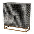 Baxton Studio Belenus Modern Bohemian Herringbone Black Mother of Pearl Storage Cabinet