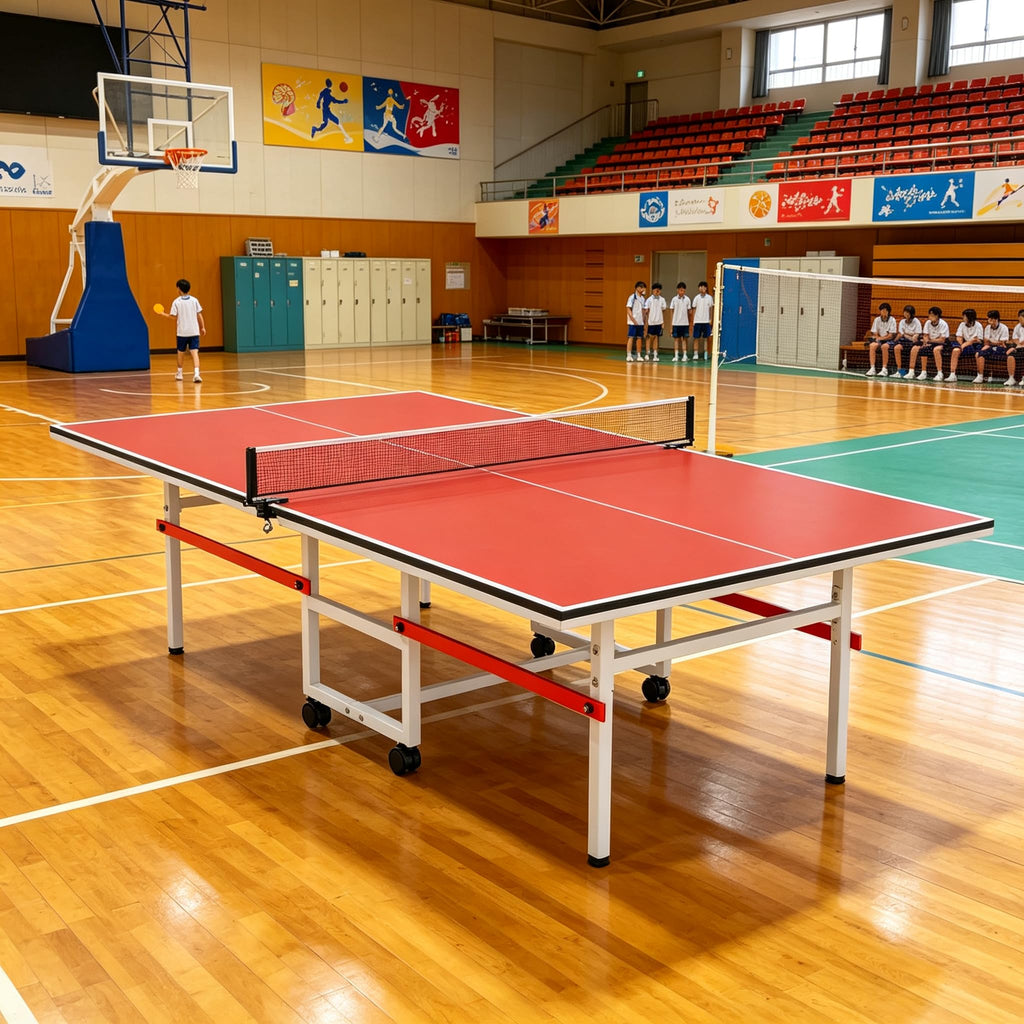 8FT Table Tennis Table with Net, Indoor/Outdoor Professional Ping Pong Table for Kids Adults, Folding Ping Pong Table, Complete Set with Paddles and Balls, School Playground Game Table (Red)