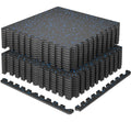 SUPERJARE 0.79'' Extra-Thick Exercise Equipment Mats, 18 Pcs 72 Sq Ft Rubber Top Floor Tiles with High Density EVA Foam, Interlocking Gym Flooring for Home Gym, Workout Mat, Black/Blue