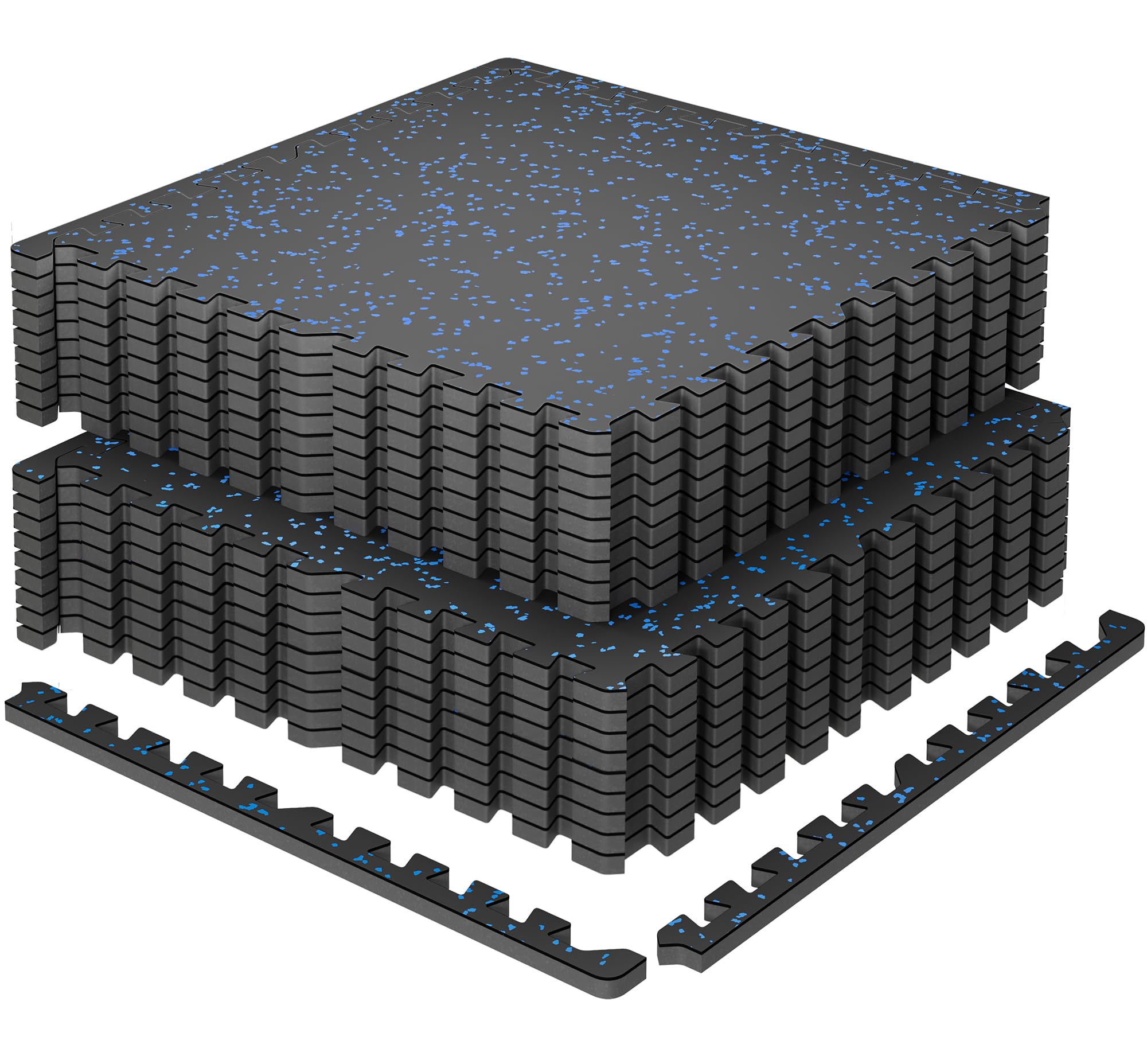SUPERJARE 0.79'' Extra-Thick Exercise Equipment Mats, 18 Pcs 72 Sq Ft Rubber Top Floor Tiles with High Density EVA Foam, Interlocking Gym Flooring for Home Gym, Workout Mat, Black/Blue