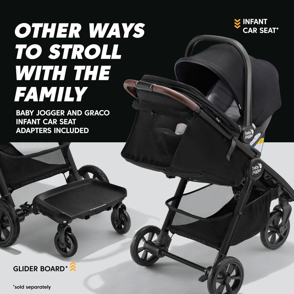 Baby Jogger® City Mini GT3 All Terrain Baby Stroller with Forever Air Rubber Tires, All Wheel Suspension, Lightweight Stroller with Magnetic Buckle, No-Rethread Harness, and Foot Brake, Rich Black