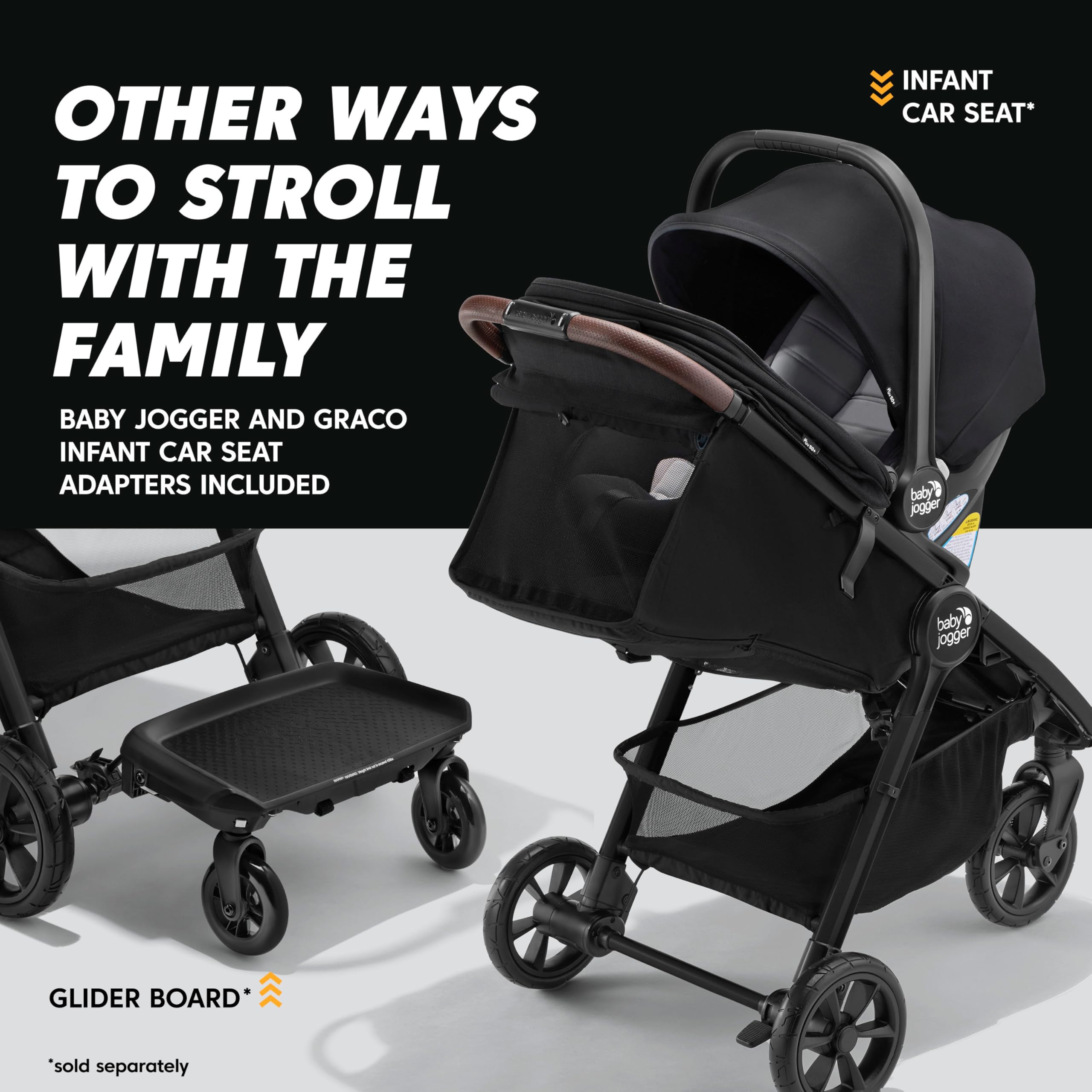 Baby Jogger® City Mini GT3 All Terrain Baby Stroller with Forever Air Rubber Tires, All Wheel Suspension, Lightweight Stroller with Magnetic Buckle, No-Rethread Harness, and Foot Brake, Rich Black