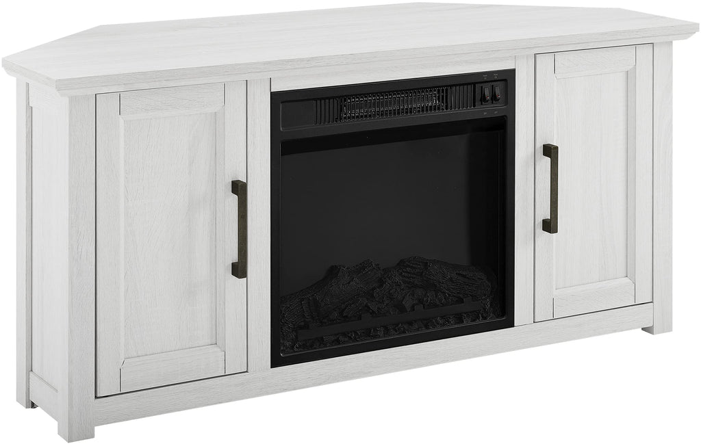 Crosley Furniture Camden Corner Fireplace TV Stand for 50+ inch TVs, Entertainment Center with Storage Shelves, Whitewash