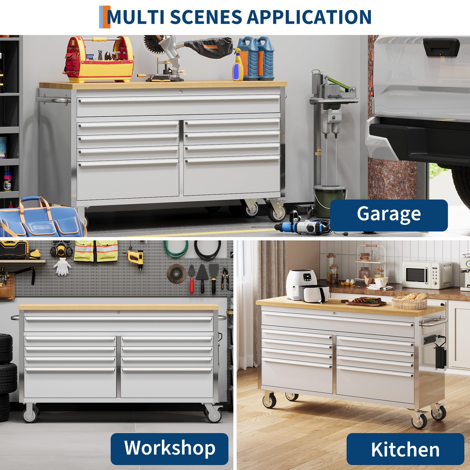 MERXENG 61 in Tool Chest, Tool Box Mobile 9 Drawers Storage Rolling Cabinet with Wheels Lock Key Locking System Drawer Liners for Garage Warehouse Repair Shop