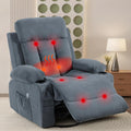 WiNVO 360° Swivel Rocking Chair, Rocker Recliner Chair with Vibration Massage and Heat, Ergonomic Lounge Chairs with Rocking Function and Side Pocket, Cup Holders, Blue