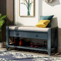 Acosure 42″ Storage Bench with 2 Drawers and 2 Cabinets，Multipurpose Entryway Shoe Rack W/Removable Cushion，for Living Room Hallway Porch,White