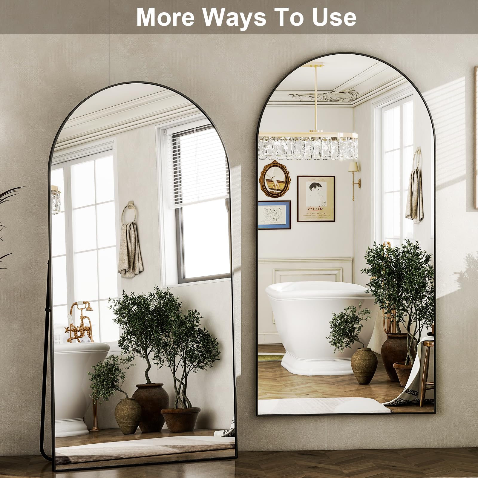 HARRITPURE 76"x46"Full Length Mirror - Arch Floor Mirrors with Aluminum Alloy Frame Free-Standing Wall Mounted or Leaning Large Bedroom Dressing Mirror,Black