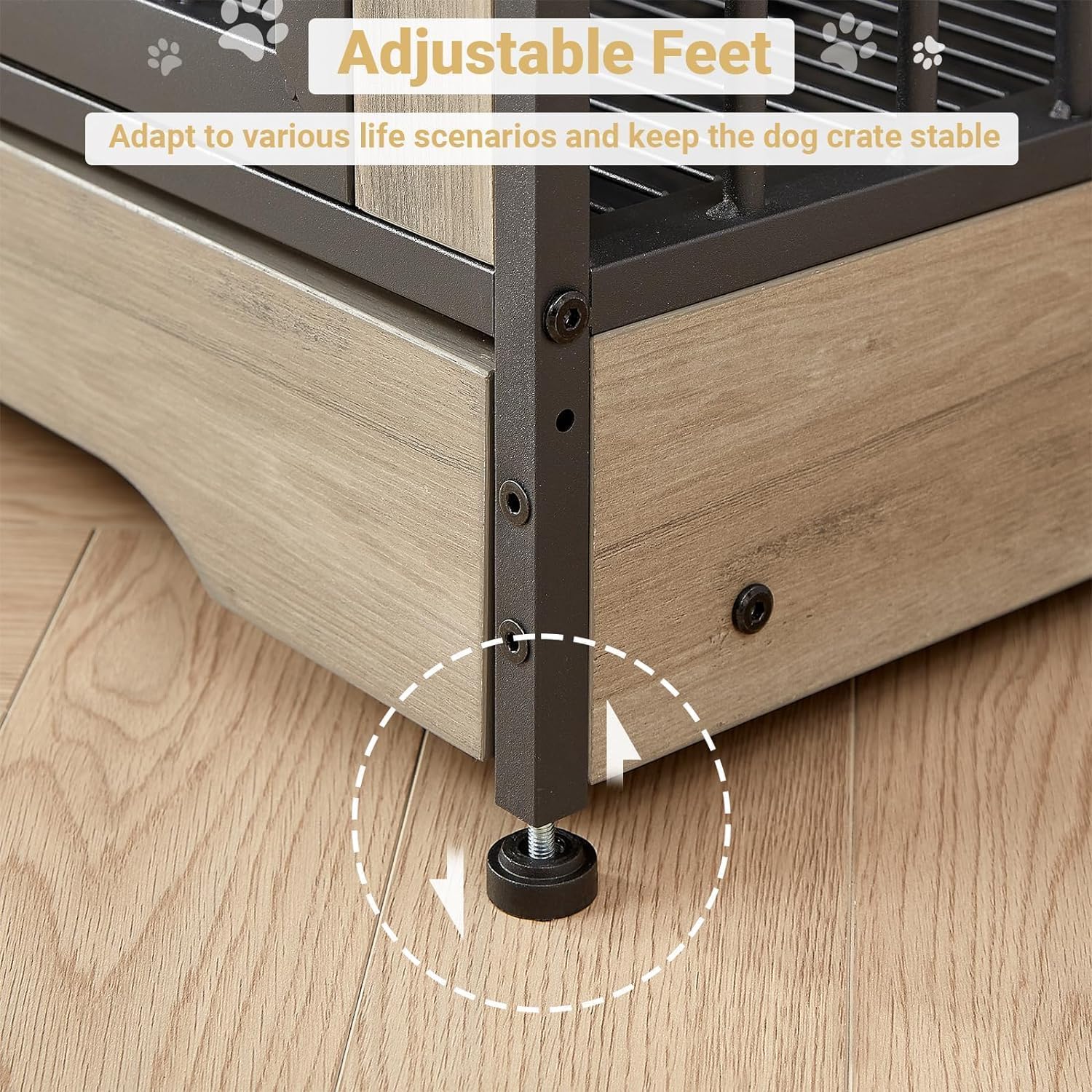 Rovibek 75'' Double Dog Crate Furniture for 2 Large Dogs, Heavy Duty Furniture Style Dog Crates End Table, Wood Crates for Dogs Kennel Indoor with Double Door, Grey