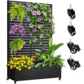 Meyoppm 72"x47"x16" Metal Planter Box with Trellis, Galvanized Steel Raised Garden Bed with Lockable Casters & Drainage Holes, Outdoor Large Planter Box for Climbing Plants, Vegetables & Flowers