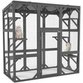 Ball & Cast 59" Wooden Catio Enclosure Outdoor Cat House with Anti-UV& Waterproof, Platforms and Resting Boxes Walk-in Cat Kennel Shelter for Indoor,Dark Grey