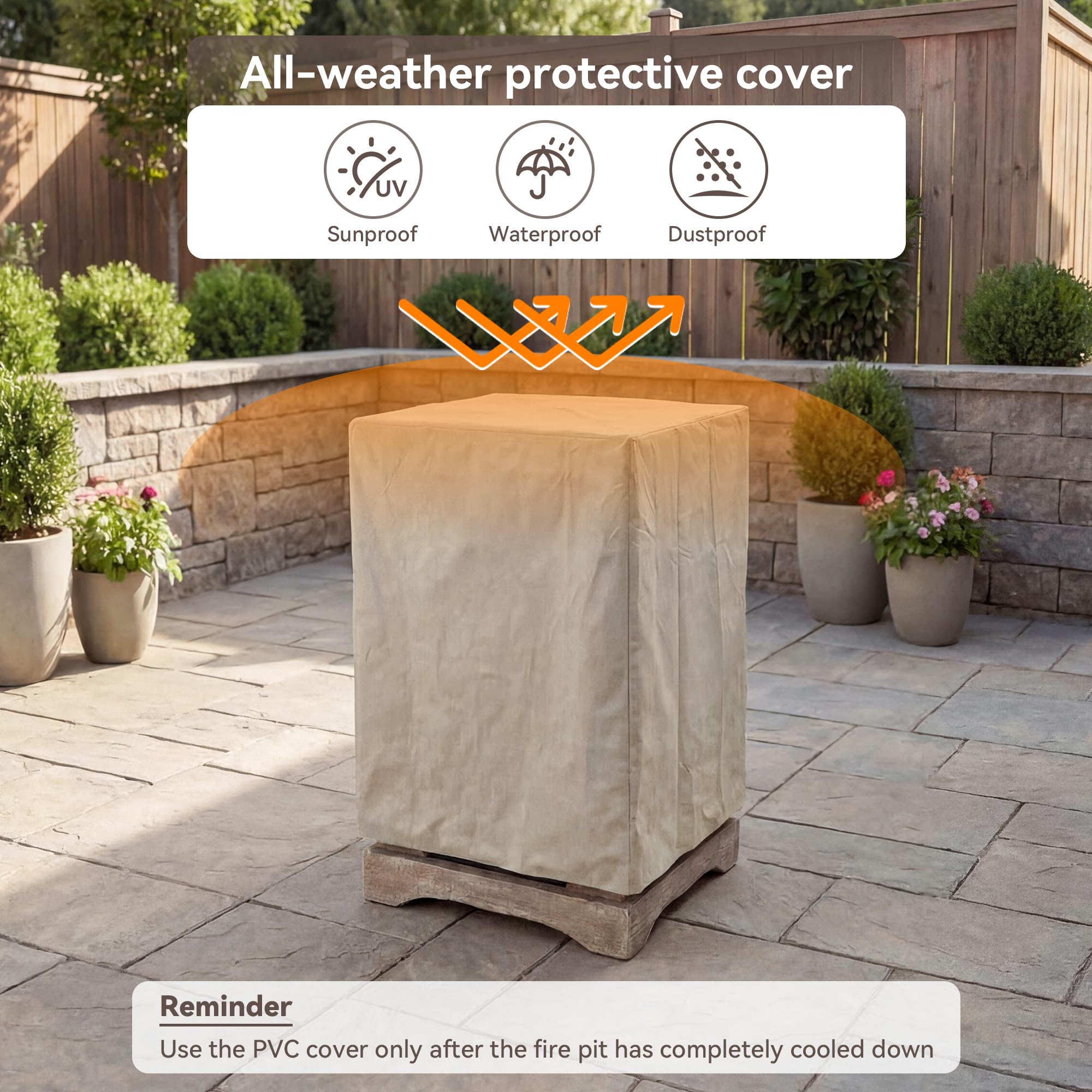 COSIEST Outdoor Propane Fire Pit Table w Faux Brown Compact Ledge Stone 20" Square Base and Faux Rose-Marble Round Bowl, Certified, 40,000 BTU, Free Lava Rocks, Fits 20lb Tank Inside, Raincover