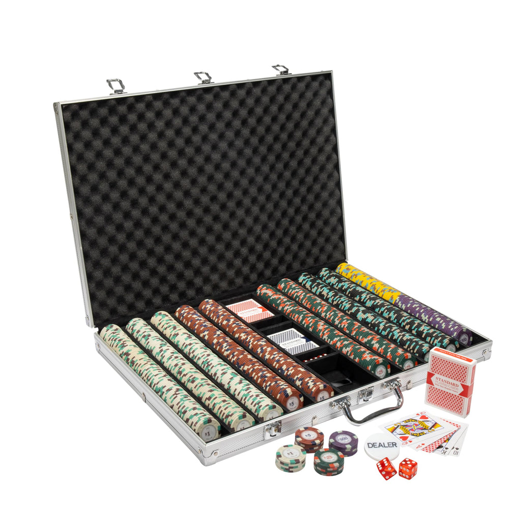 Playzaic 1000-piece Aluminum Poker Knights Poker Chip Case - 13.5-gram Heavy Clay Composite Set - Casino Chips for Texas Holdem, Blackjack - Betting Game Accessories