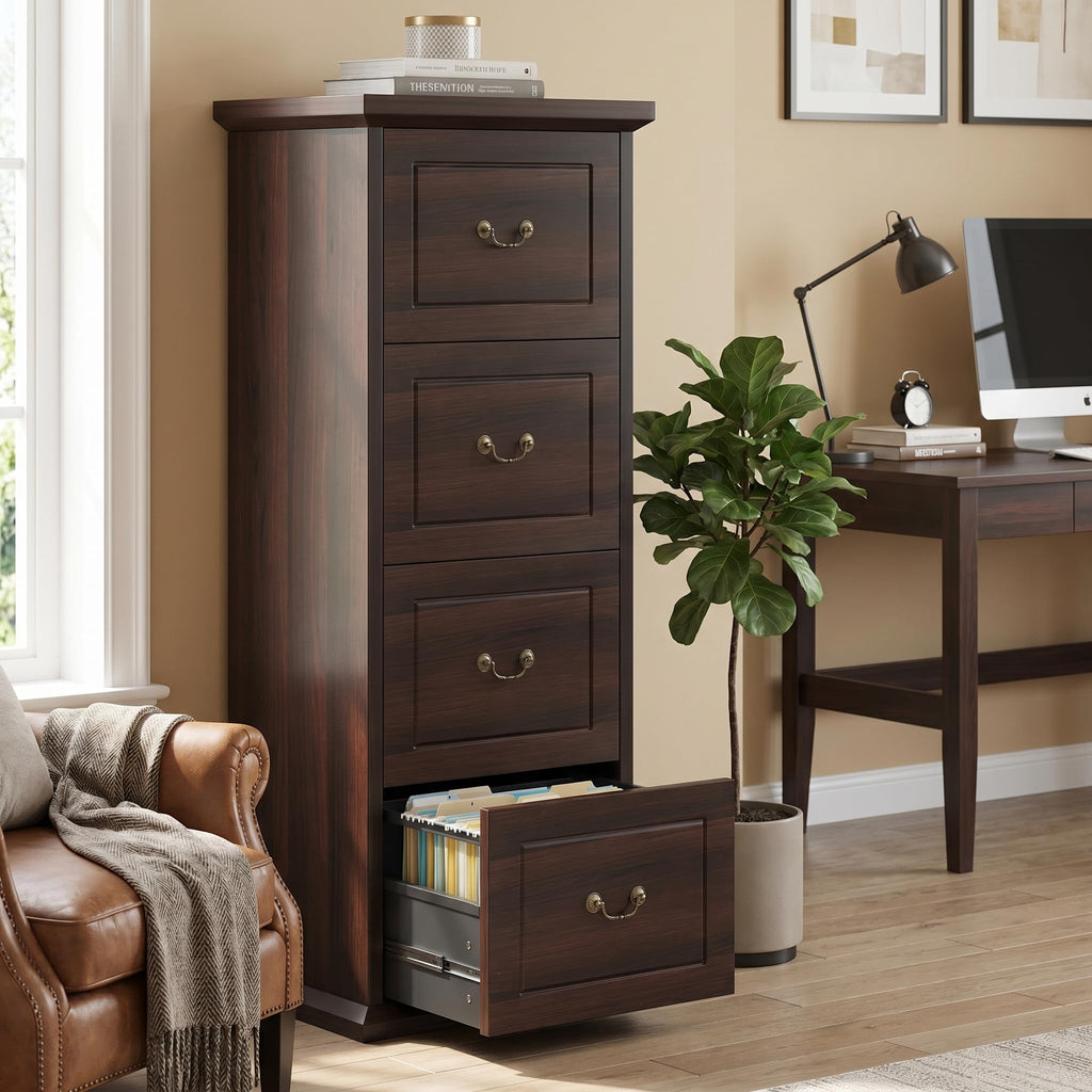 Tribesigns Wooden 4-Drawer File Cabinet with Adjustable Hanging Bar,Vertical File Cabinet for Letter/Legal/A4/F4 Size,Tall Filing Cabinet for Home Office,Walnut