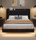 GAOMON Floating Bed Frame Full Size with LED Lights, Velvet Upholstered Platform Full Bed Frame with Wingback Storage Headboard, No Box Spring Needed, Easy Assembly, Black