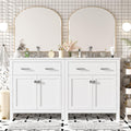 Favfurish 60" Double Bathroom Vanity,Free Standing Double Basin Vanity Set w/ 2 Ceramic Sinks,Adjustable Shelf & Soft Close Doors,Solid Wood Frame Storage Cabinet w/Flip Drawer,for Bathroom,White