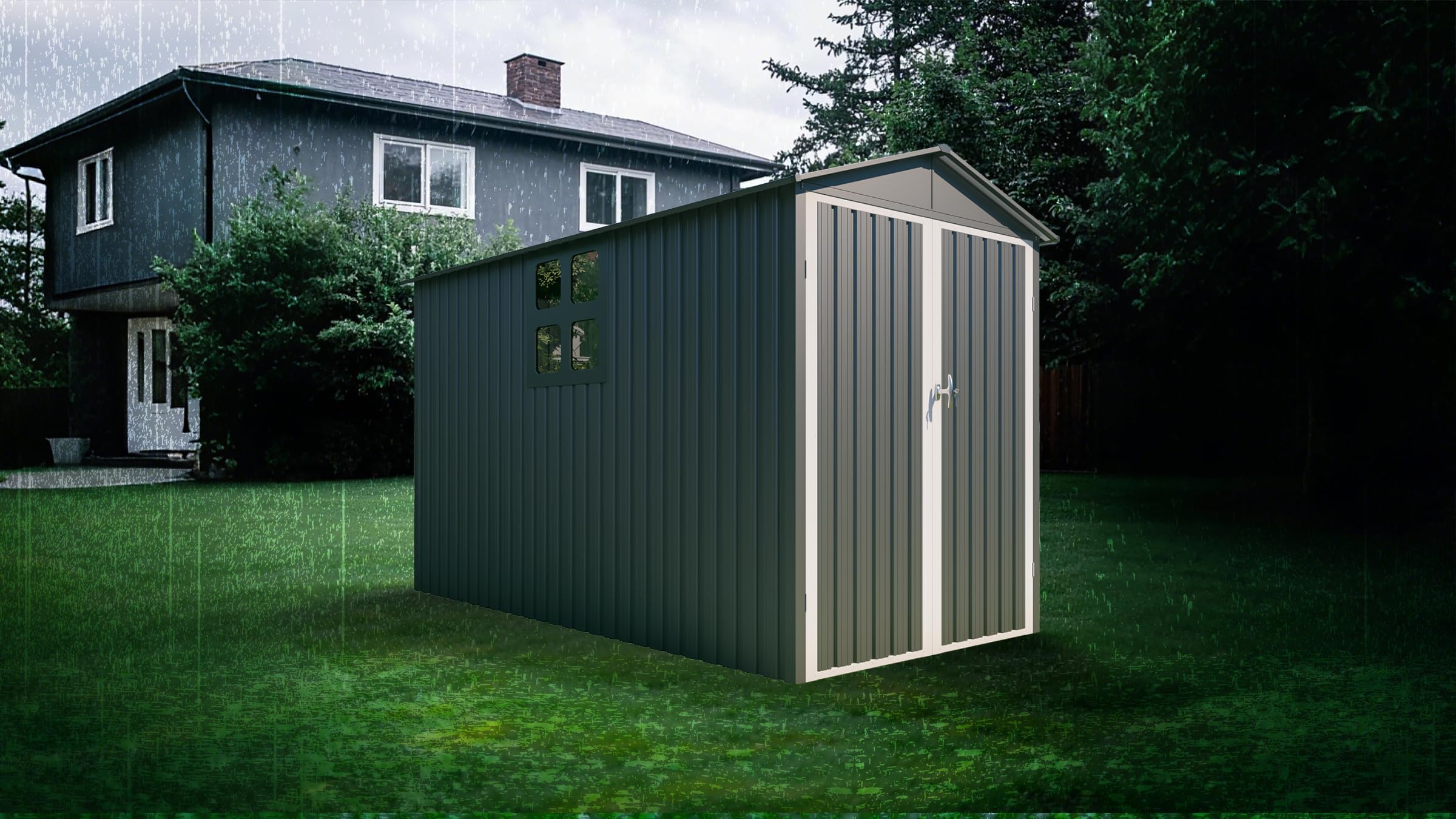 YOPTO 10x6.64 FT Metal Frame Garden Sheds with Lockable Doors and Window,Outdoor Heavy-Duty Storage Shed,w/Waterproof Roofs,for Motorcycle Bicycles Lawnmowers,Grey+White