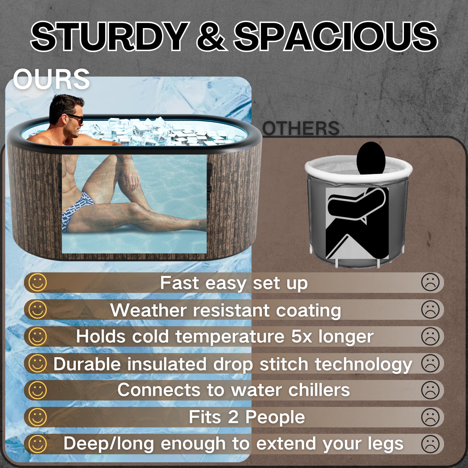 Cold Plunge Tub, Inflatable Ice Bath Tub, 216 - Gallon Large Bath Tubs for Cold Plunge, Durable, Portable & Compatible with Water Chiller for Recovery, Gyms and Cold - Water Training (Brown)
