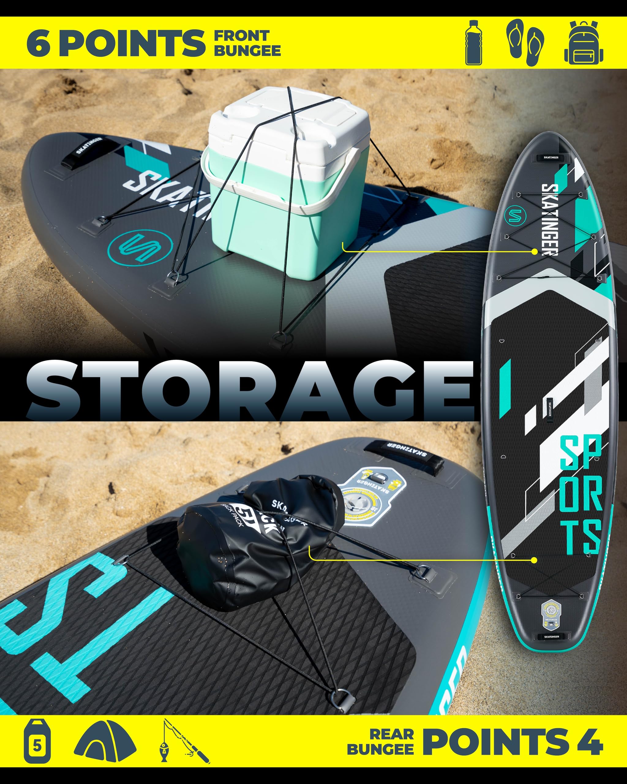 Skatinger 11'6×35" Super Wide Inflatable Paddle Board, Ultra Stable Stand Up Paddleboards for 450lb/3 People/Family/Big Size w/Shoulder Strap, 100L Backpack, All-Round Sup Board, US Fin
