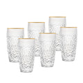 Barski - European Quality Glass - Crystal - Set of 6 - Highball - Hiball Tumblers - 16 oz. - Raindrop Design with Frosted Border and Gold Rim on Tumbler - Glasses are Made in Europe