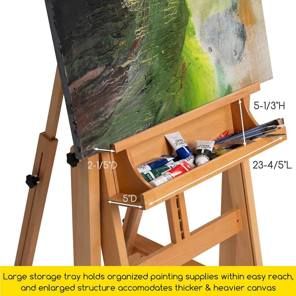 MEEDEN Enlarged Heavy-Duty H-Frame Easel: Artist Solid Beech Wooden Studio Easel - Professional Painting Art Easel Stand with 4 Lockable Wheels & Leveling Bolts - Hold Canvas up to 86" H