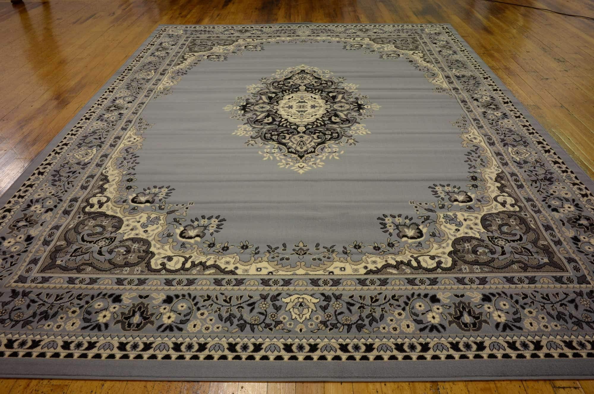 Unique Loom Reza Collection Traditional Persian Style Area Rug, 9 ft 10 in x 13 ft, Gray/Ivory