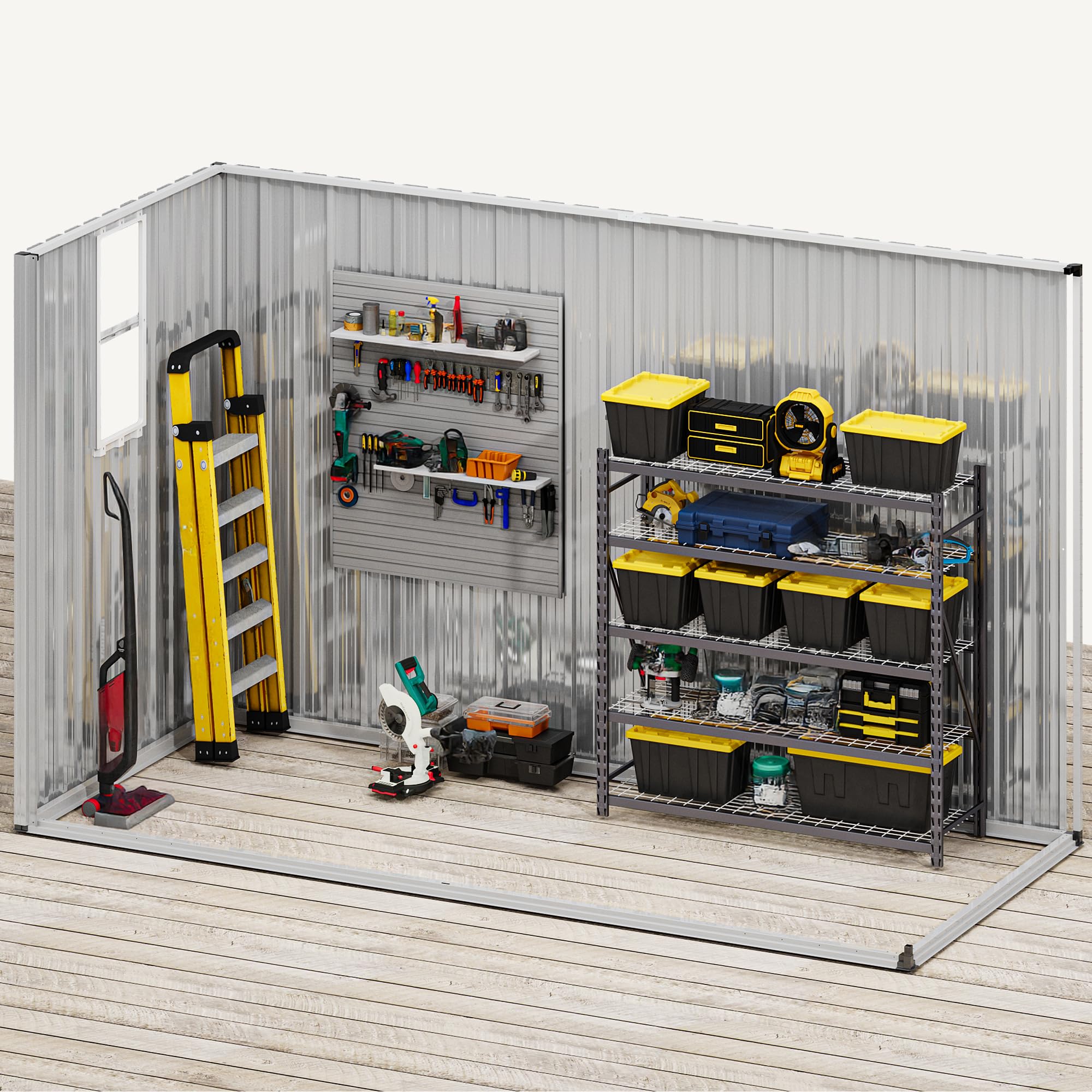 DWVO 9x4ft Large Tool Storage Shed with Window, Lockable Doors, and Sloped Roof, Oversized Steel Outdoor Storage Shed for Garden, Patio, Garage, Backyard, Lawn - Dark Gray